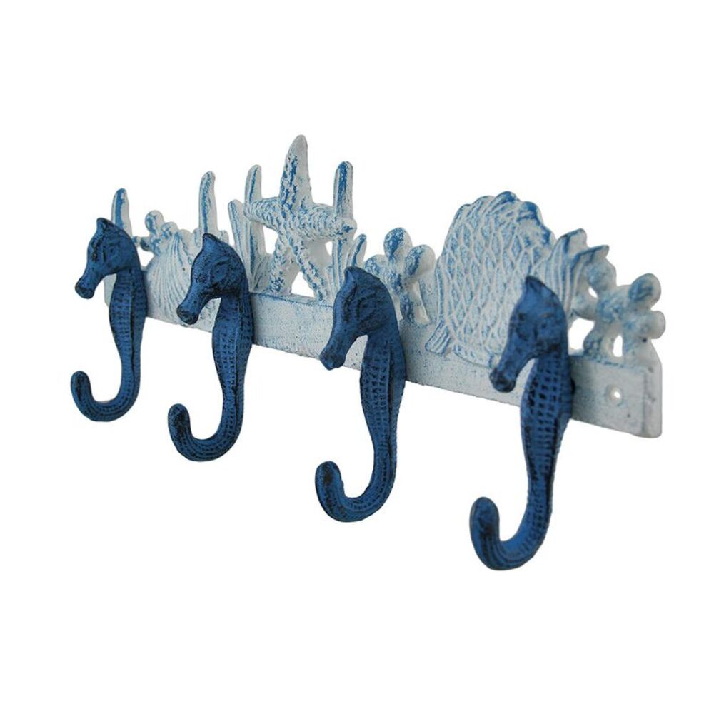 Blue and White Seahorses Sea Life Cast Iron Wall Hook - Picture 2 of 5